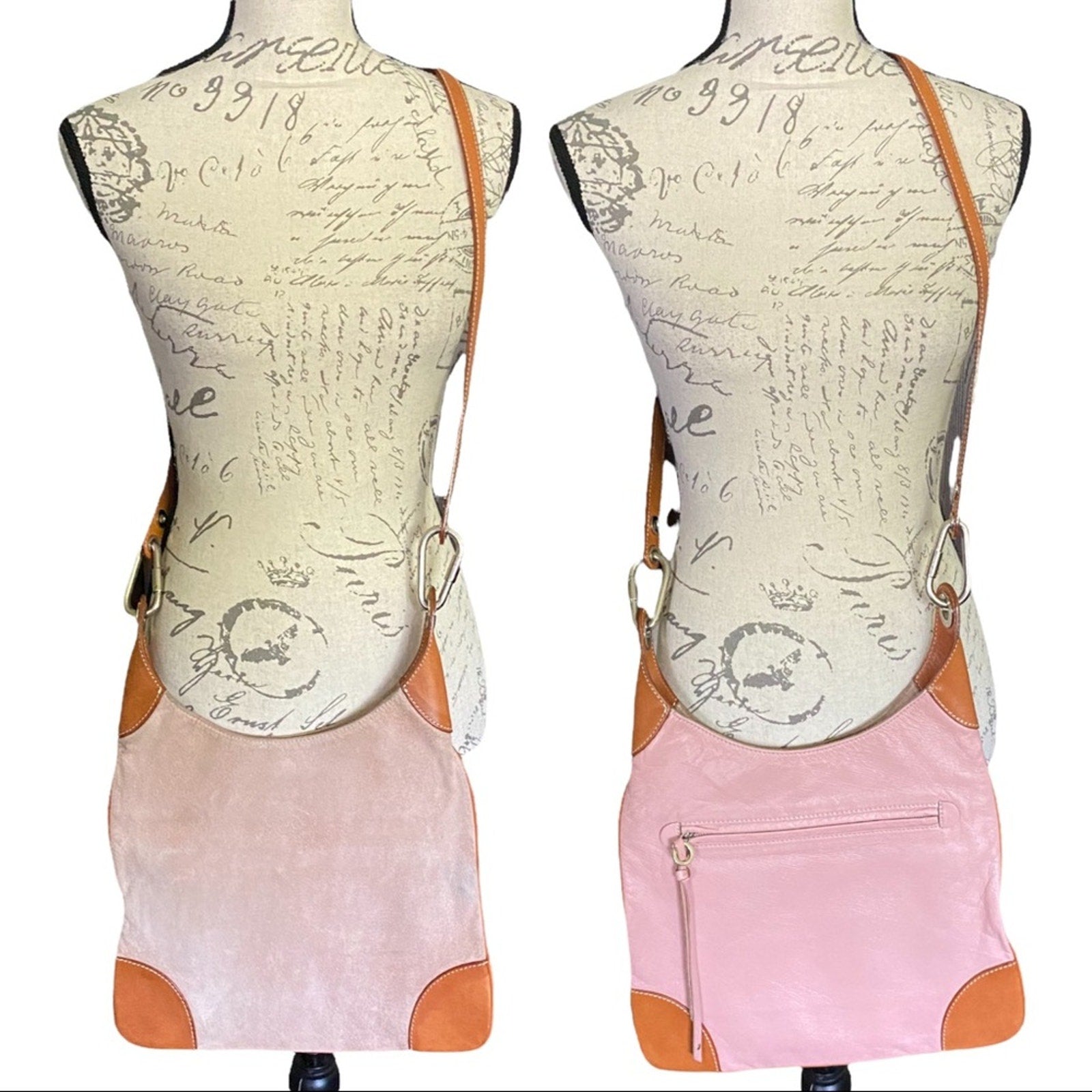 Front and back of pink Burberry crossbody purse