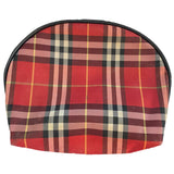 Red and black plaid makeup pouch bag on a white background