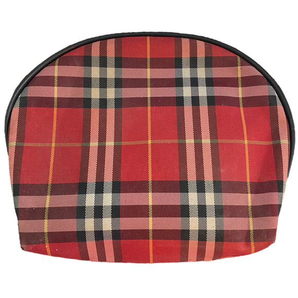 Red plaid patterned pouch on a white background