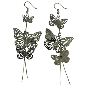 Long silver butterfly earrings