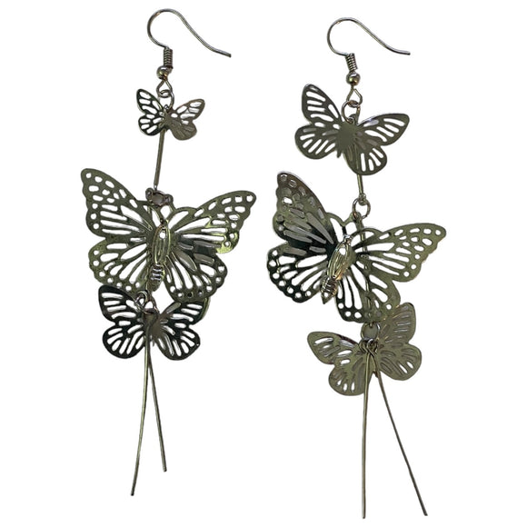 Long silver butterfly earrings
