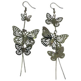 Long silver butterfly earrings