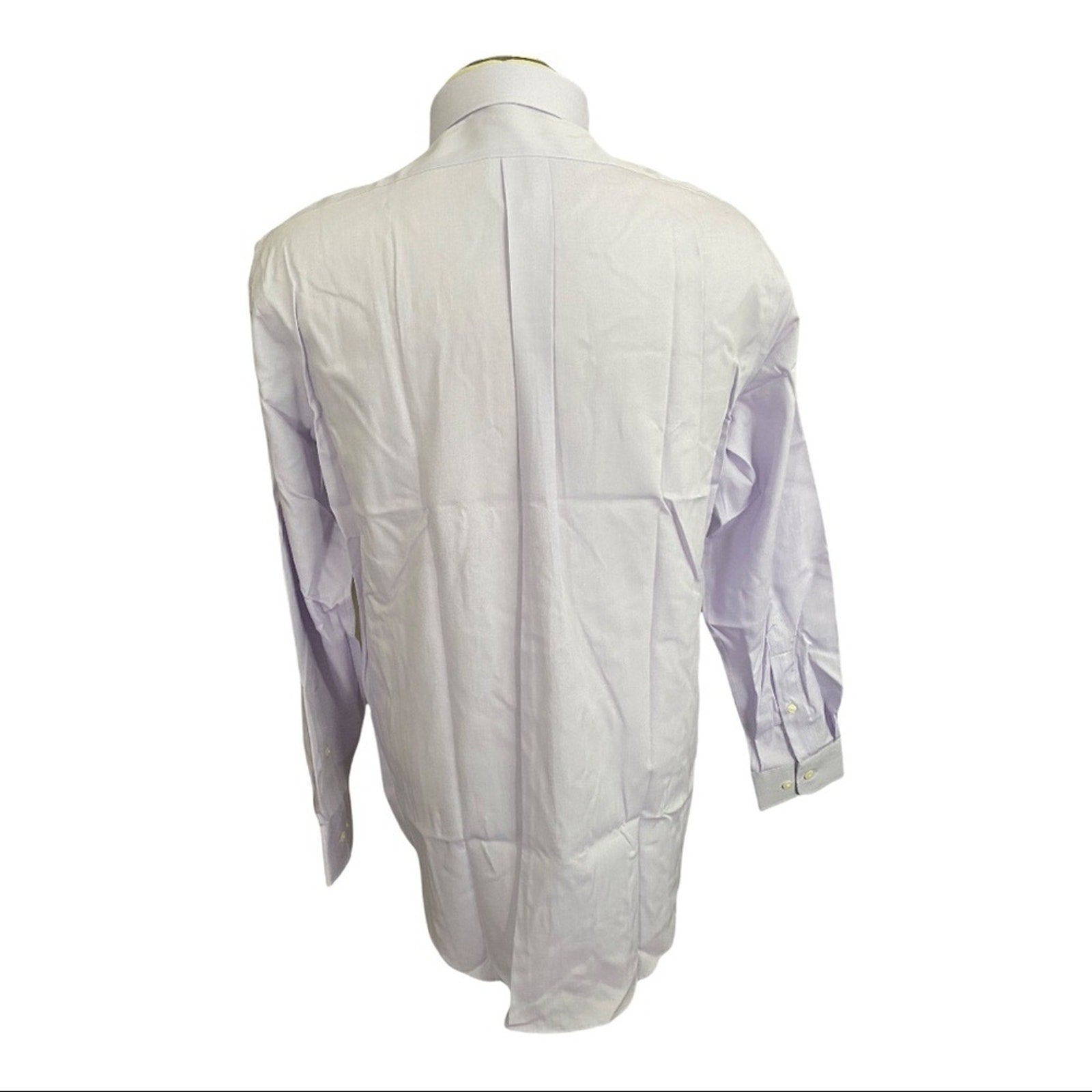 A light lavender long-sleeve dress shirt shown from the back on a mannequin torso against a plain white background.