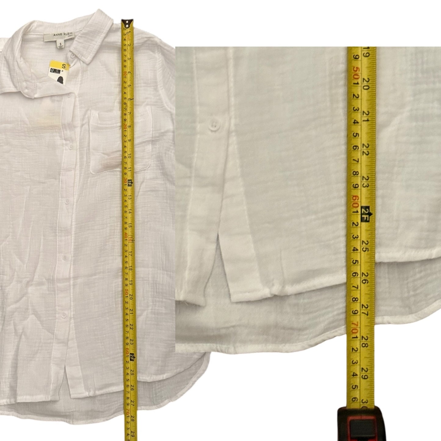Anne Klein White Rolled Sleeve Cotton Textured Shirt Size Small