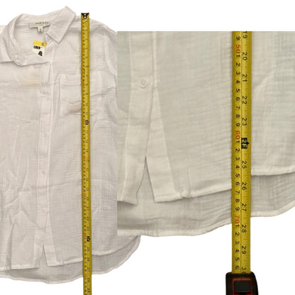 Anne Klein White Rolled Sleeve Cotton Textured Shirt Size Small