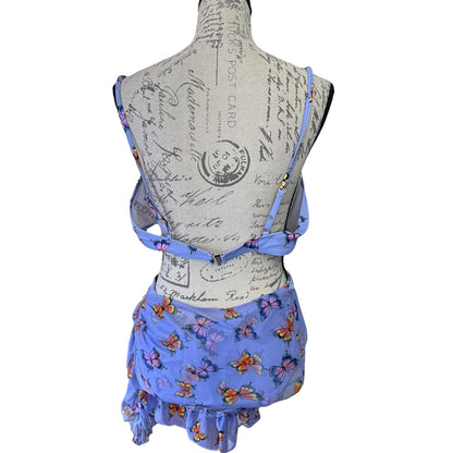 Purple Butterfly Bikini Pareo Sarong 3 Piece Bikini Set Size 2XL