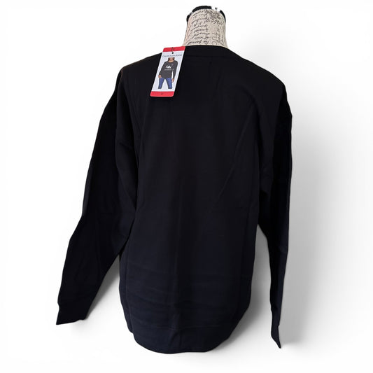 Black long-sleeve sweatshirt on a mannequin with a white background
