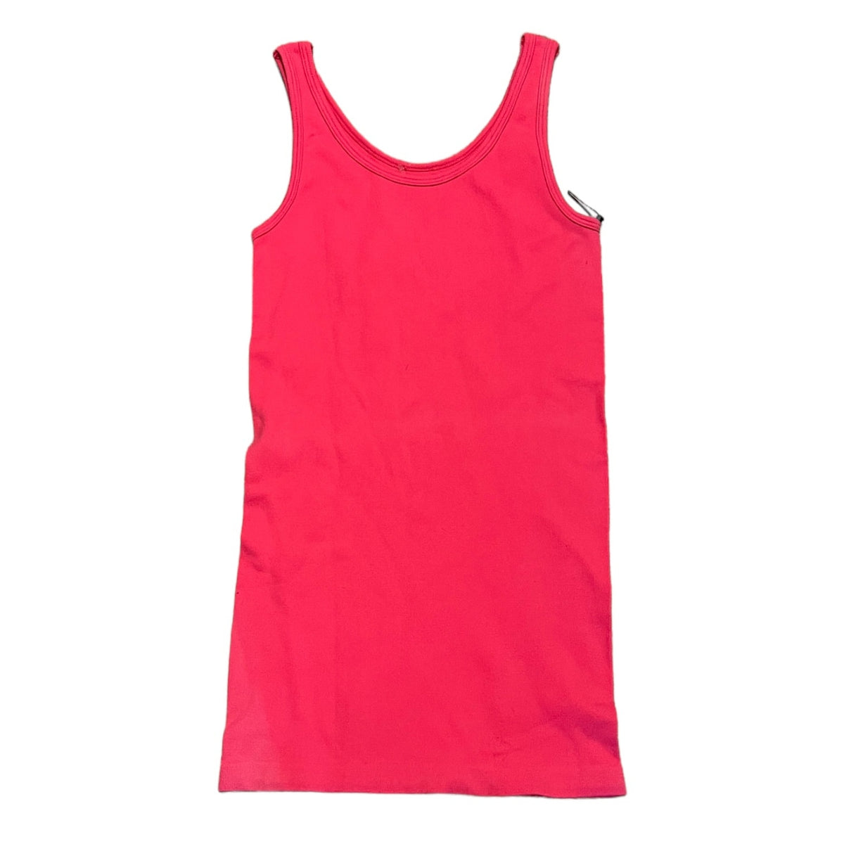 A bright pink sleeveless tank top laid flat against a solid white background.