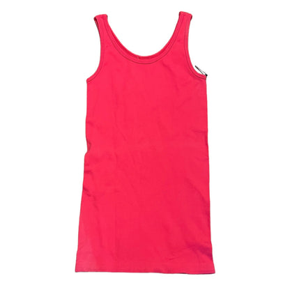 A bright pink sleeveless tank top laid flat against a solid white background.