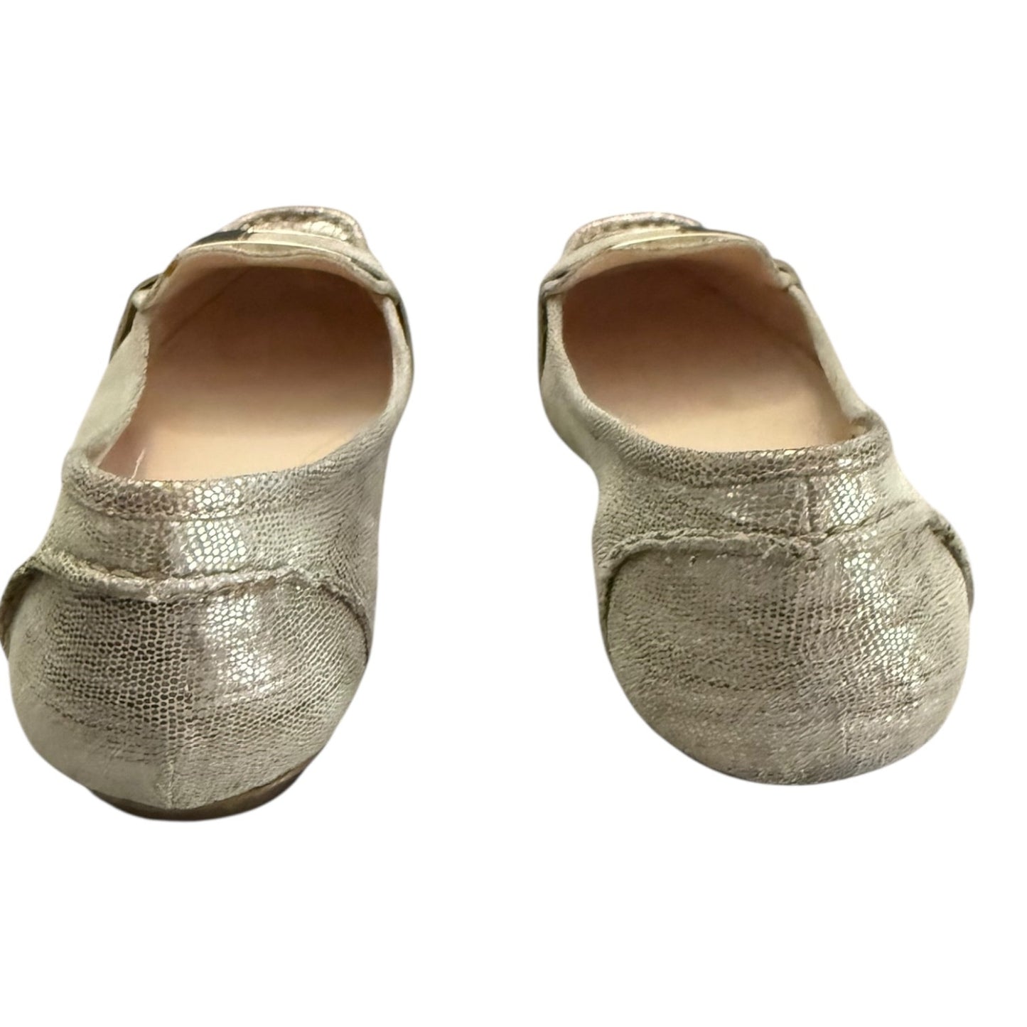 Back of gold shoes on a white background