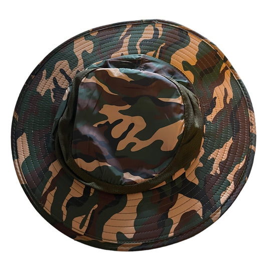 Camouflage-patterned hat on a white background