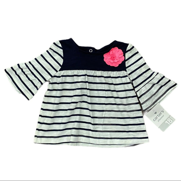 Blue and white striped shirt front