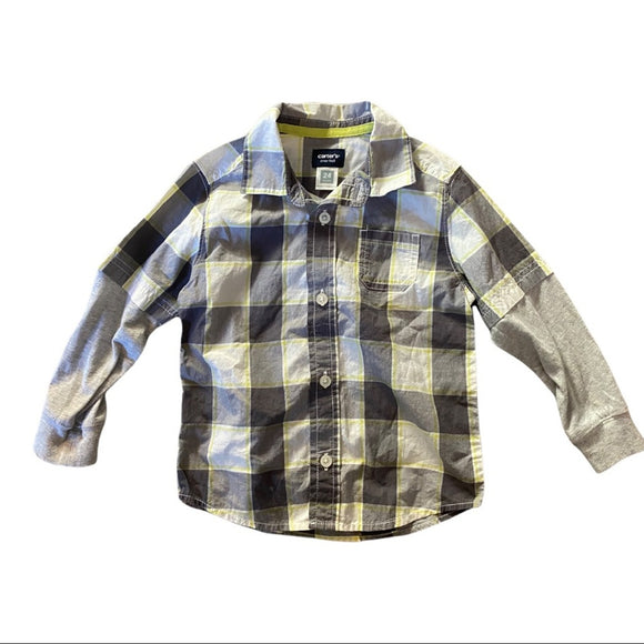 carters boys gray checkered button front shirt