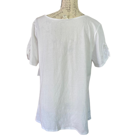 Back of White t-shirt on a mannequin with a white background