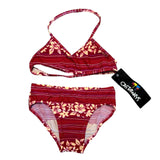 Pink striped bikini set with floral patterns on a white background, featuring Castaways brand.