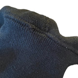 Close-up of a black sweater seam with a white background
