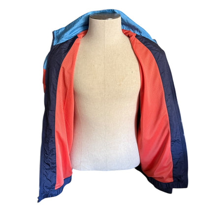 Colorful jacket showing interior on a mannequin against a white background