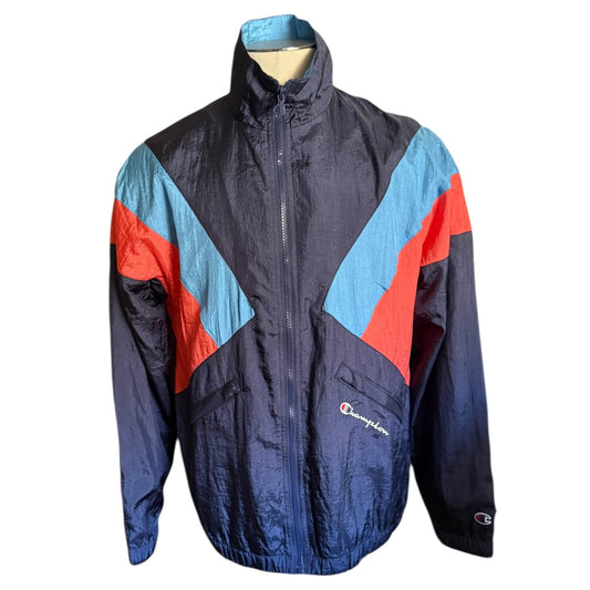 Front of Colorful jacket with Champion logo on a white background