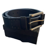 Black leather belt on a box front