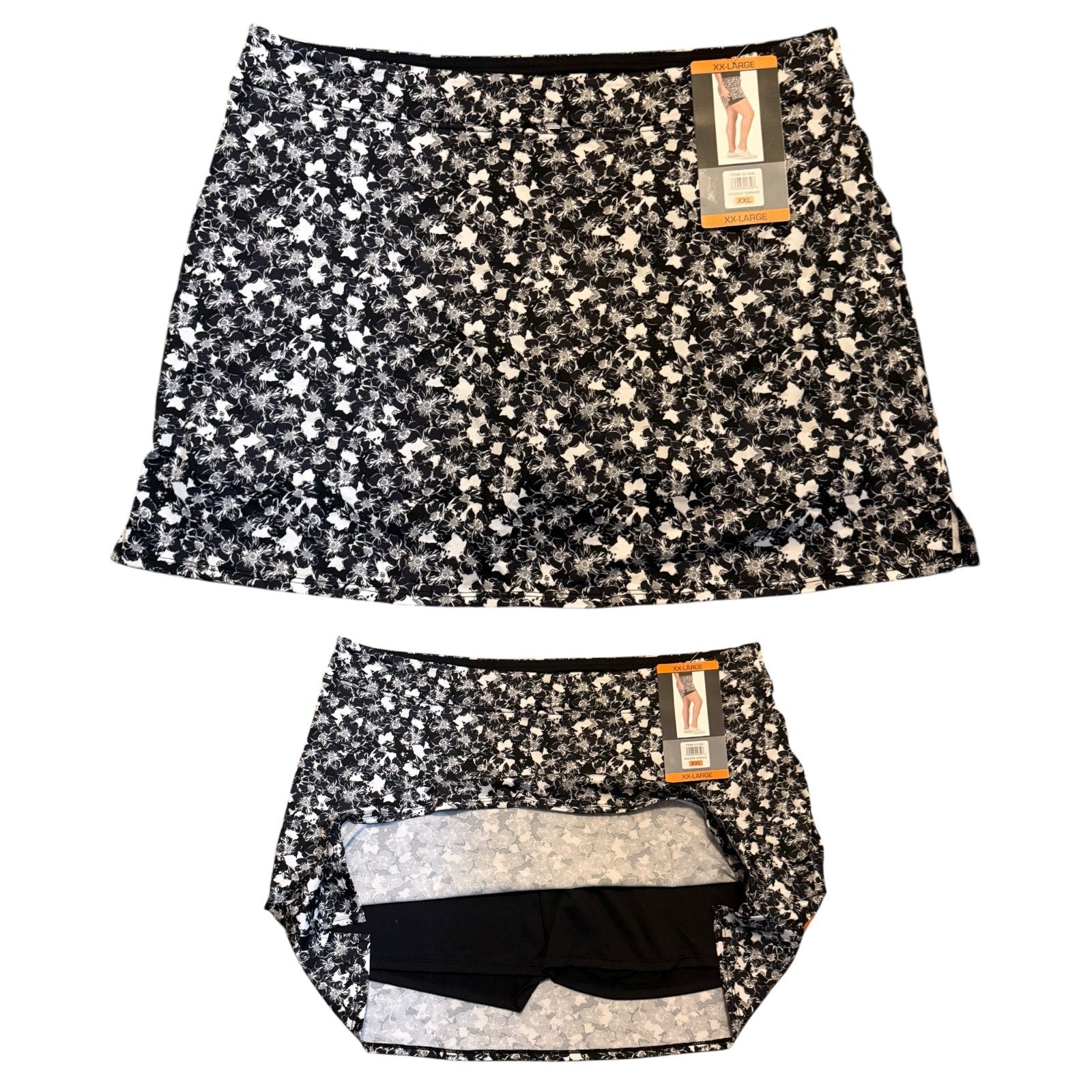 Floral patterned skort with tags on a white background