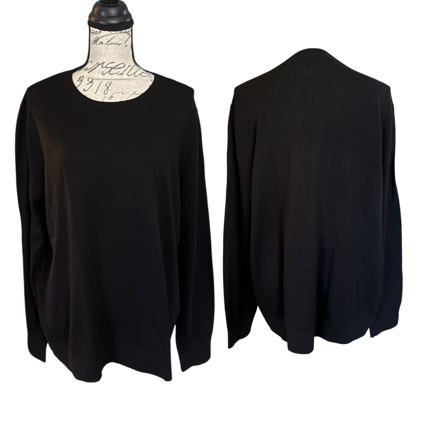 Black stop displayed on a mannequin with front and back views against a white background