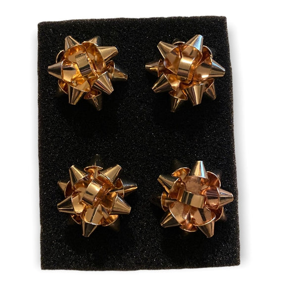 2 pairs gold bow earrings view 1