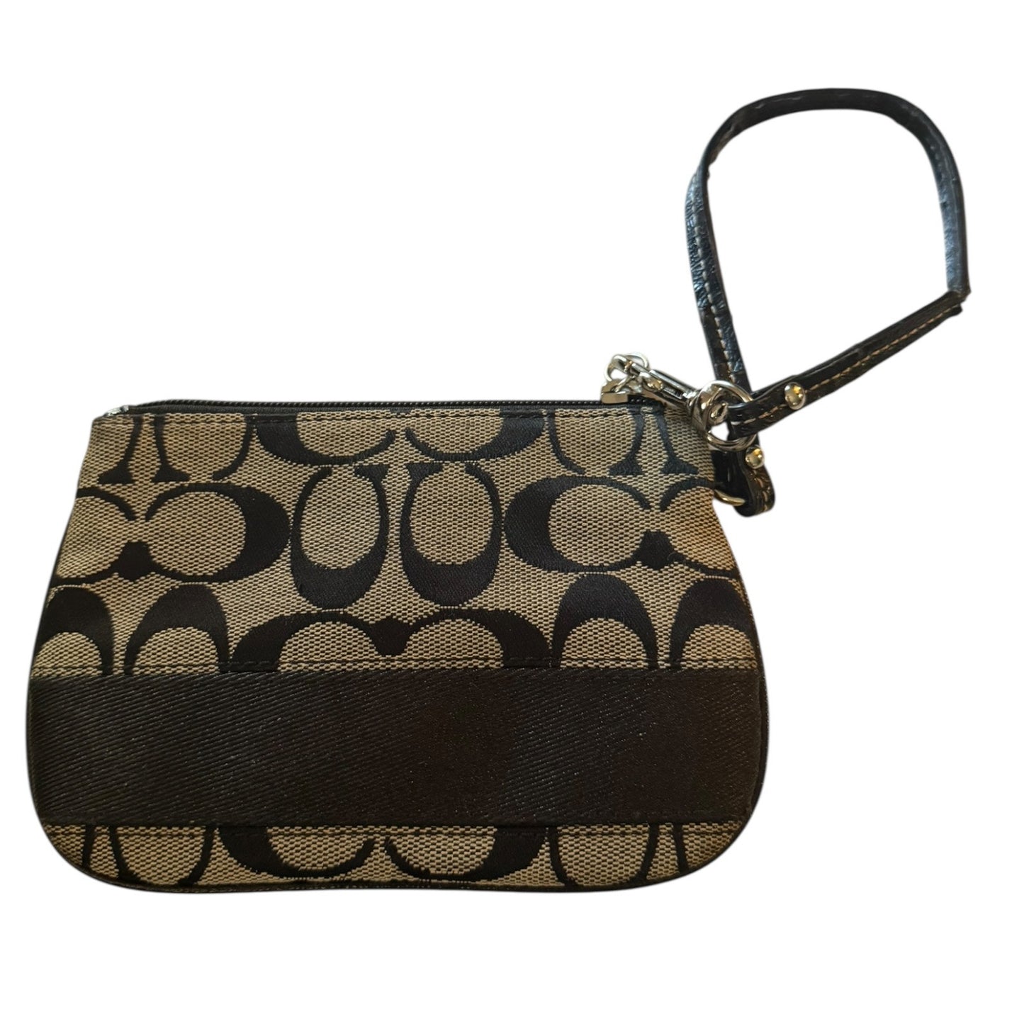Coach wristlet with signature pattern on a white background