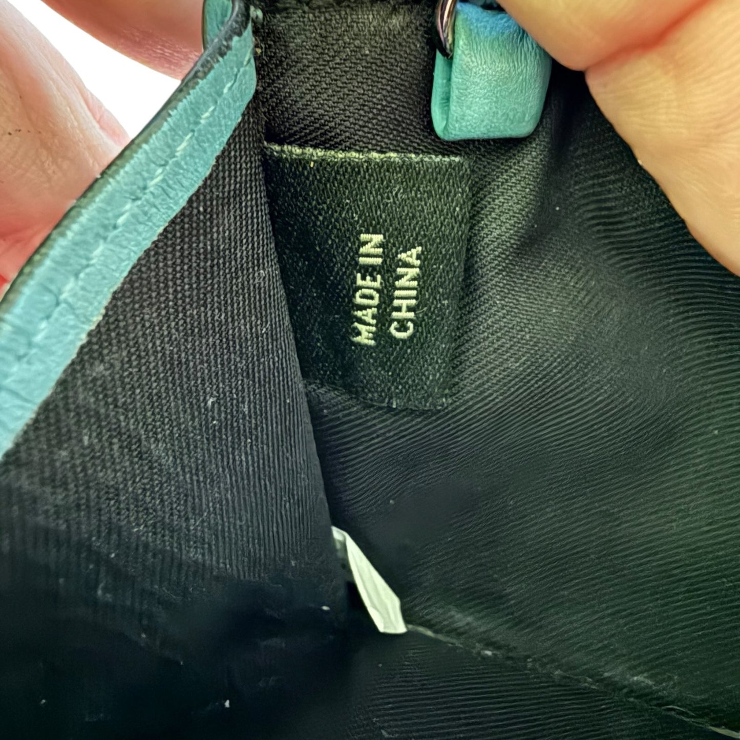 Close-up of a label on a product with 'Made in China' text.