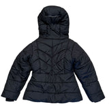 Back of Black quilted jacket on a white background