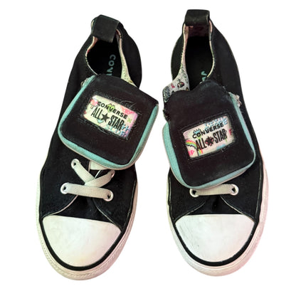 Front of of black Converse sneakers on a white back ground