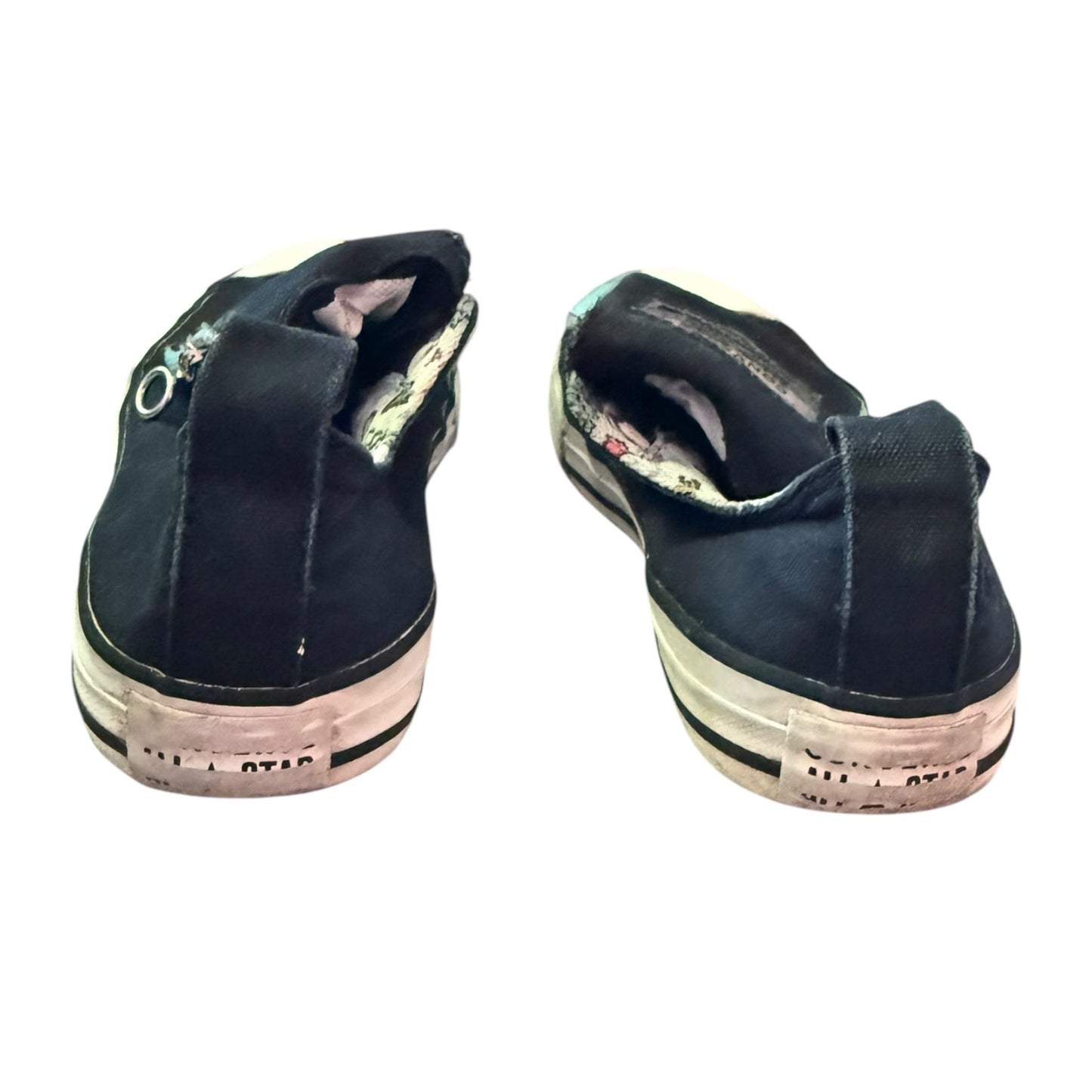 Back of black Converse sneakers on a white back ground