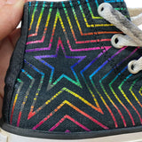 Close up of rainbow converse sneakers 