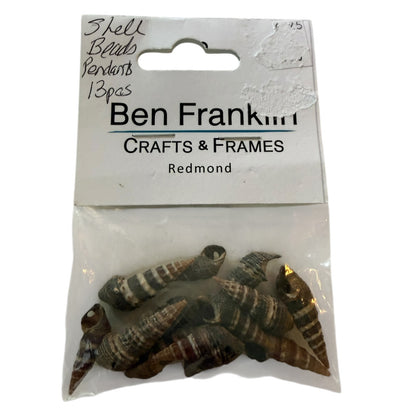 Packaged shell beads with Ben Frank Crafts & Frames label on a white background