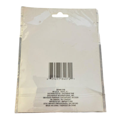 The back of a clear plastic hang package with a barcode and printed shipping/distributor text, shown on a white background.