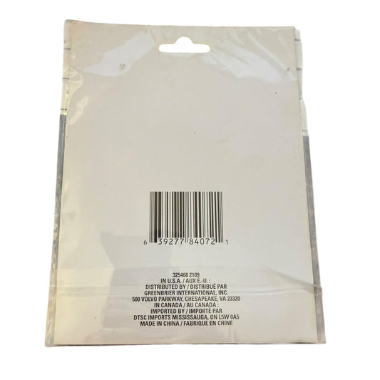 The back of a clear plastic hang package with a barcode and printed shipping/distributor text, shown on a white background.