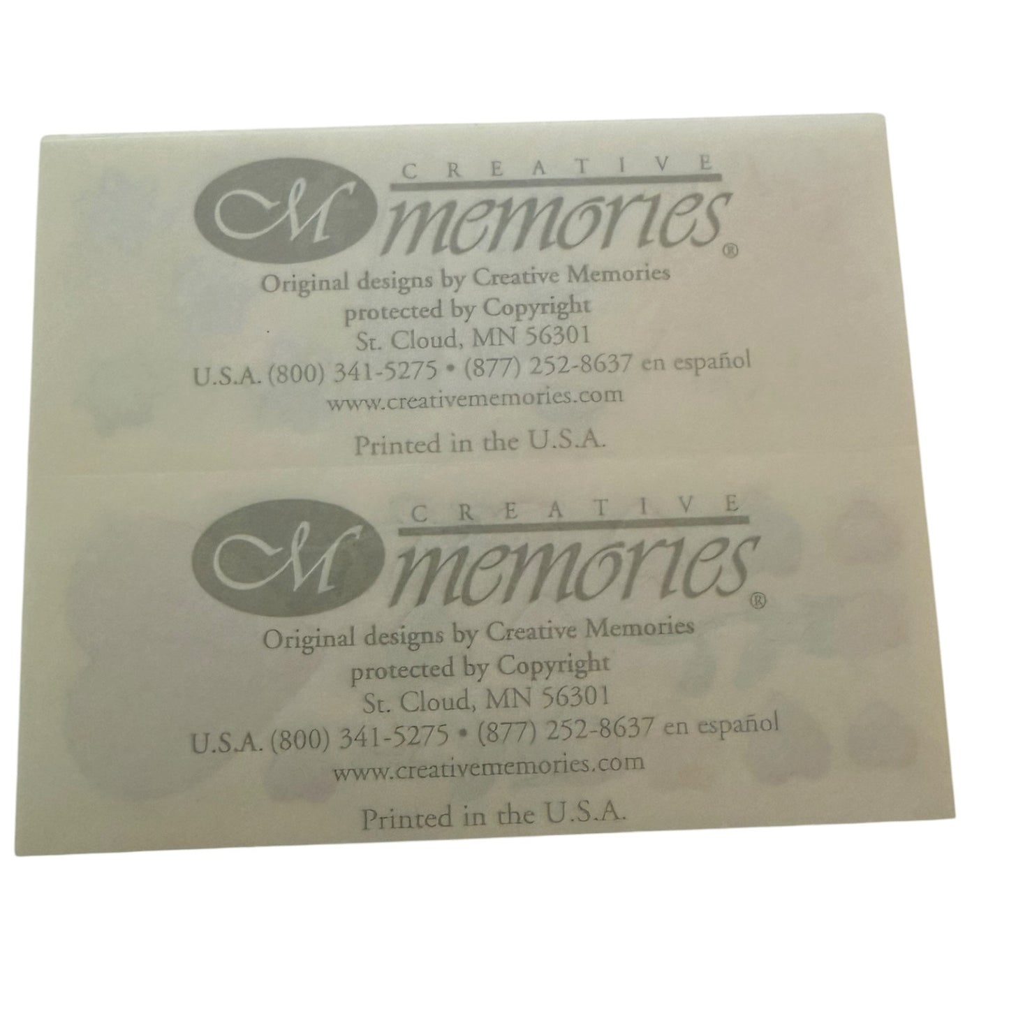 back of sticker sheets for Creative Memories, displayed on a white background.