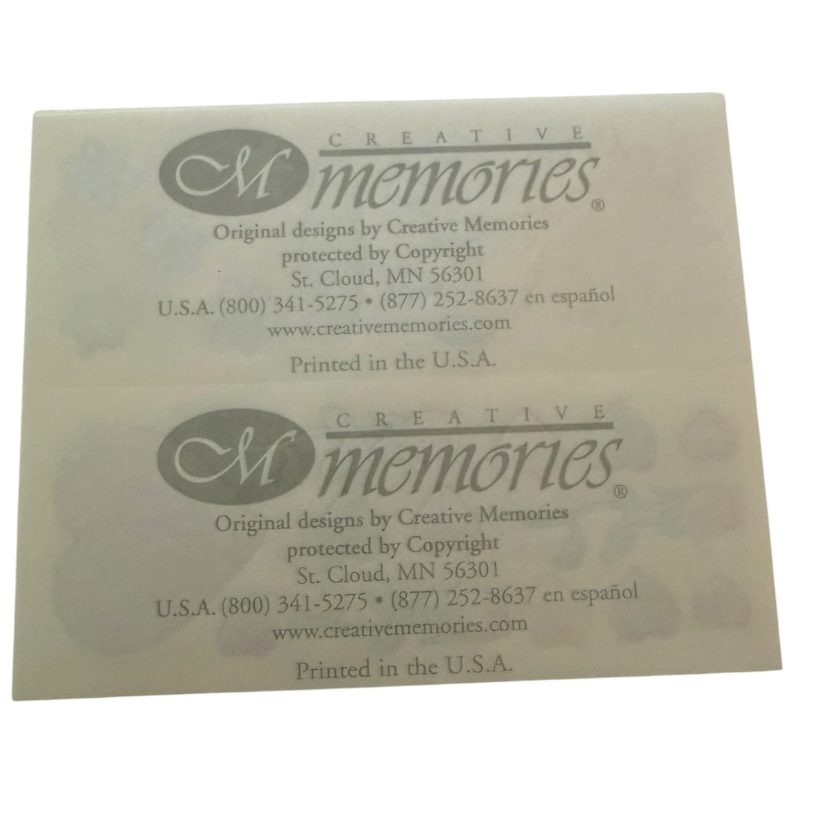 back of sticker sheets for Creative Memories, displayed on a white background.