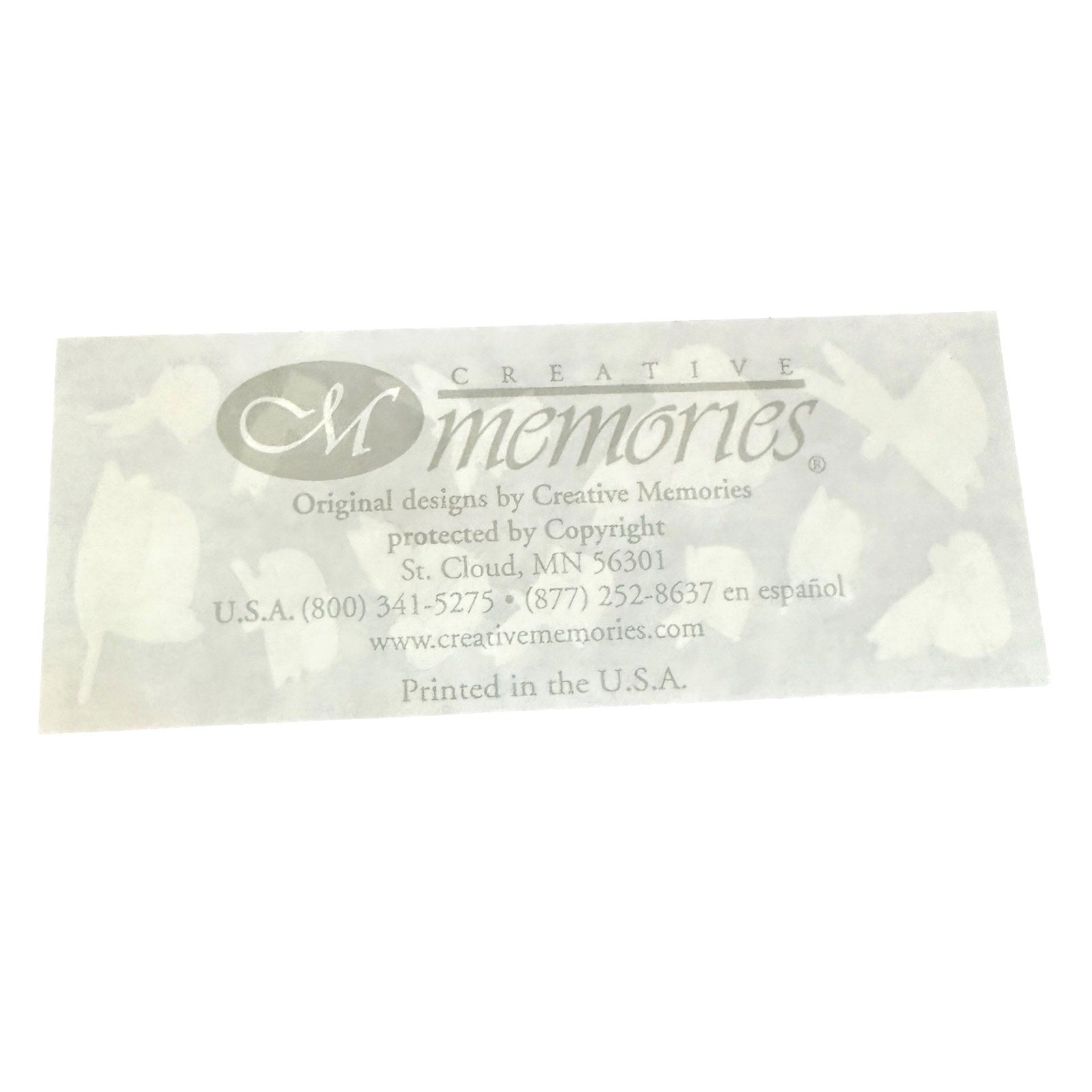 Creative Memories sticker sheet with contact info on a white background