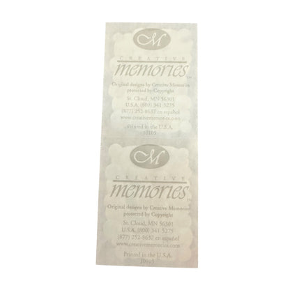 Creative Memories sticker sheet  with contact info on a white background