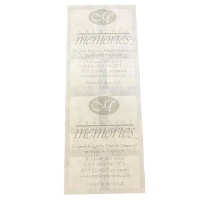 Creative Memories sticker sheet with contact info on a white background