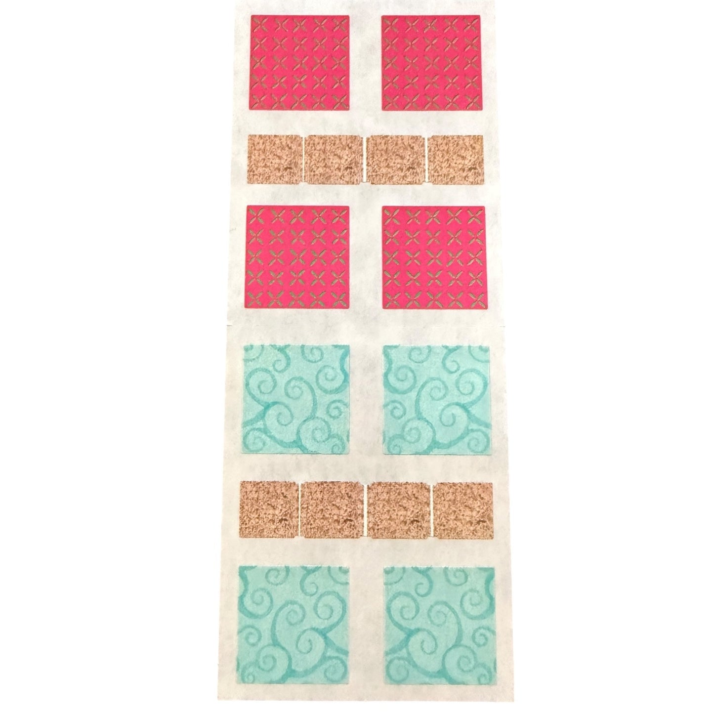 Multicolor mosiac square stickers on a white sheet on a white back ground