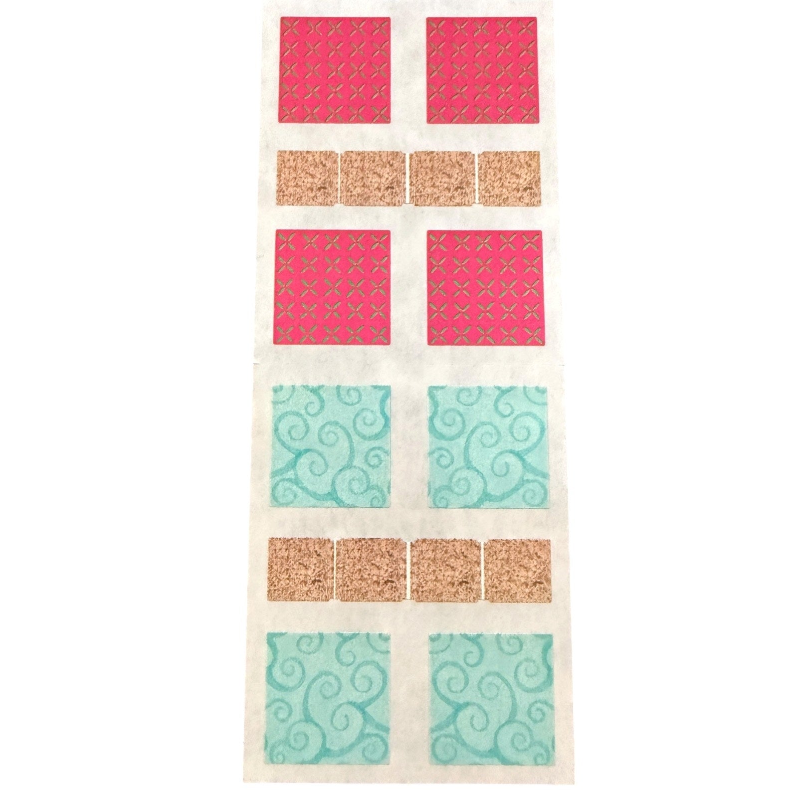 Multicolor mosiac square stickers on a white sheet on a white back ground