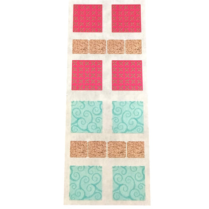 Multicolor mosiac square stickers on a white sheet on a white back ground