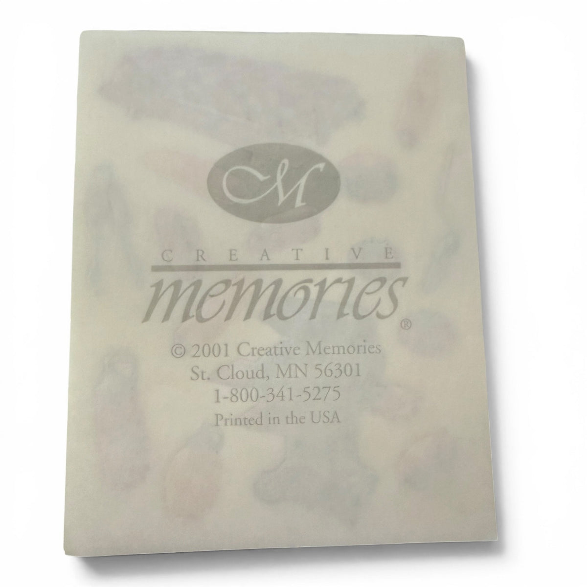 Sheet of 'Creative Memories' stickers with branding and contact information.