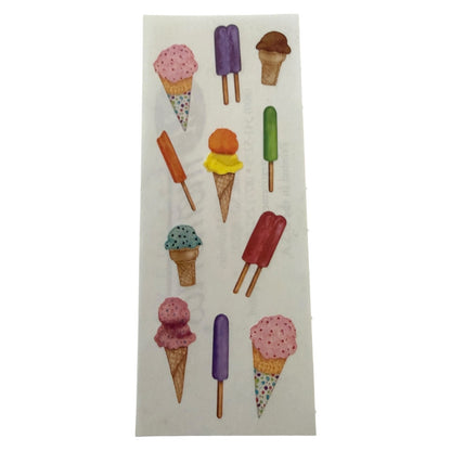 Decorative stickers with colorful ice cream illustrations on a white background