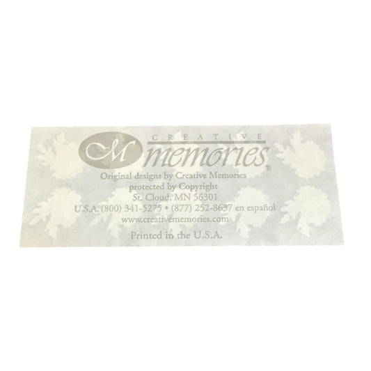 A rectangular printed sticker sheet with the 'Creative Memories' logo and contact details, shown on a plain white background.
