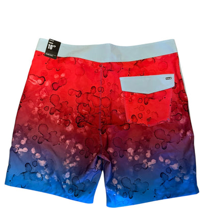 Hurley Ombre Red Blue Splatter Surf Board Swim Shorts NWT Size 32"