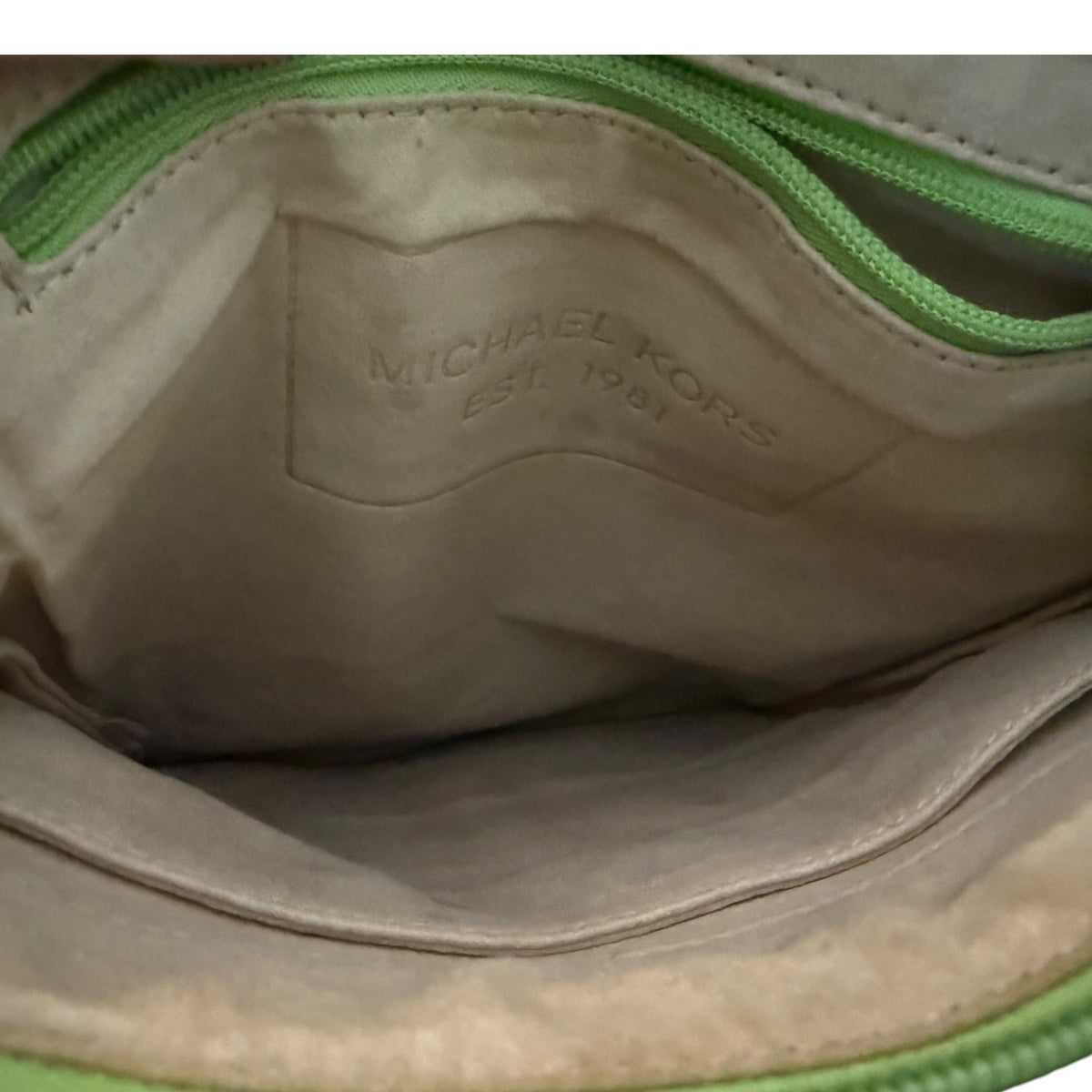 Michael Kors Lime Green Embossed MK Logo Neoprene Crossbody Purse Bag