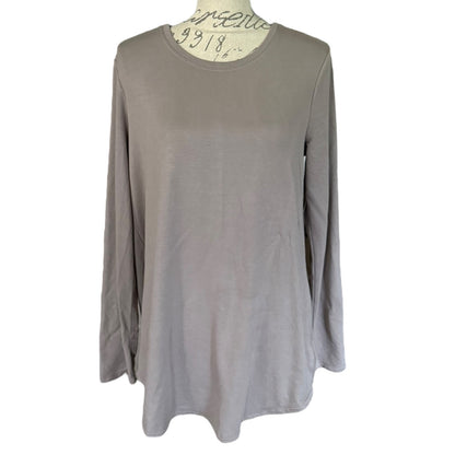 Mocha long-sleeve top on a mannequin with a white background
