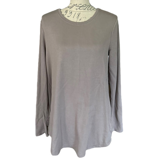 Mocha long-sleeve top on a mannequin with a white background